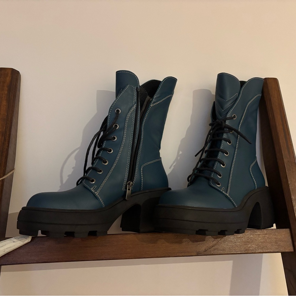 Roamers by Ego Trip Teal Combat Leather Boots for Women